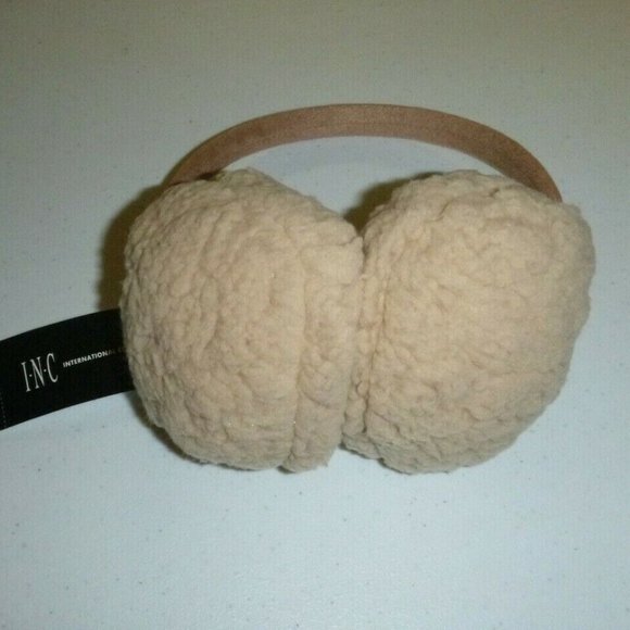 INC International Concepts TEDDY soft faux-fur Ear Warmer earmuff puff Camel -OS - Picture 2 of 3